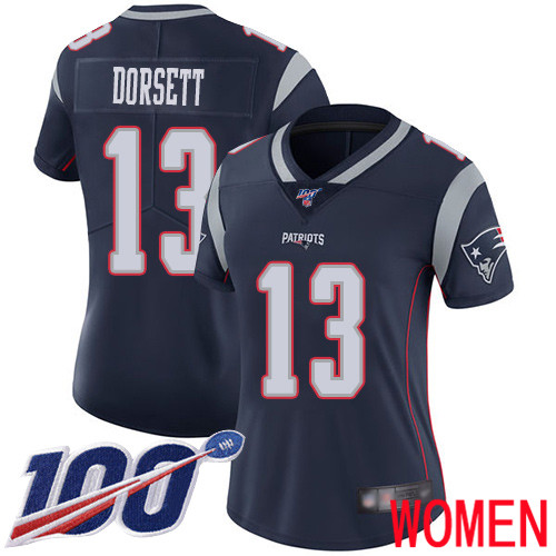 New England Patriots Football #13 100th Limited Navy Blue Women Phillip Dorsett Home NFL Jersey->women nfl jersey->Women Jersey